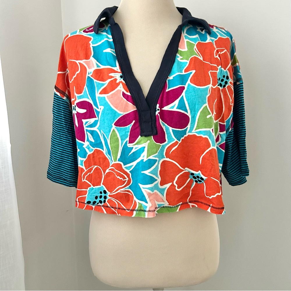 🍒NWT Free People On A Boat Boxy Crop Polo in Coastal. Small. - Picture 4 of 12